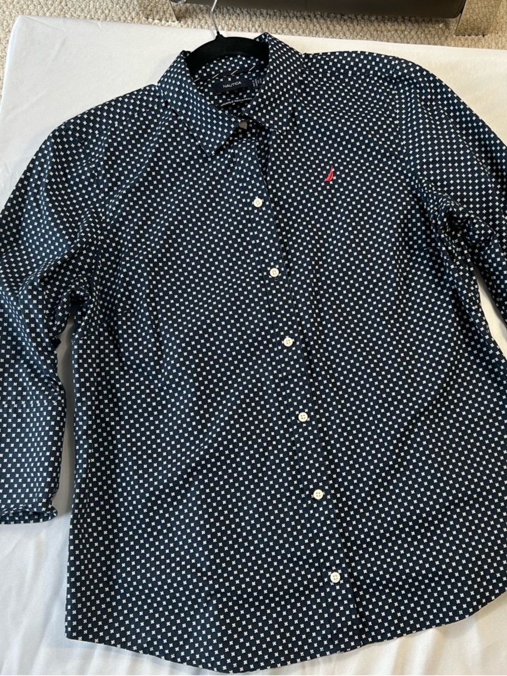 Nautica Navy Shirt with White Micro Cross Pattern